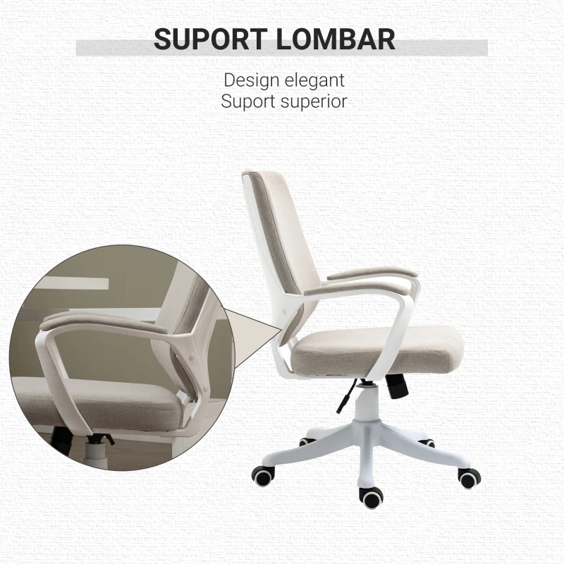 Vinsetto Scaun Birou Ergonomic cu Înălțime Reglabilă, Pivotant la 360° și Legănare, 62x69x92-100 cm, Bej