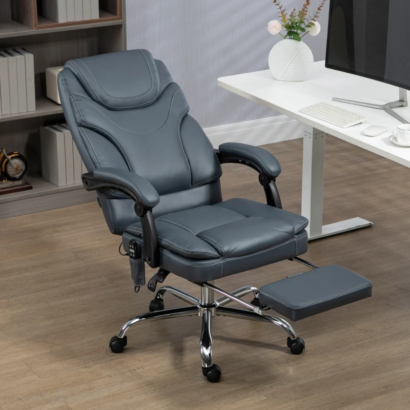 Vinsetto Scaun de Birou cu Masaj, Încălzire, Înălțime Reglabilă și Suport pentru Picioare, 67x67x113-121 cm, Gri(m-9)