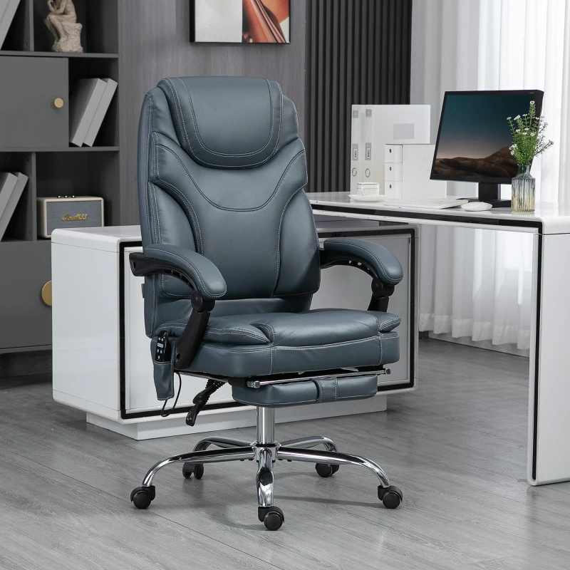 Vinsetto Scaun de Birou cu Masaj, Încălzire, Înălțime Reglabilă și Suport pentru Picioare, 67x67x113-121 cm, Gri(m-2)