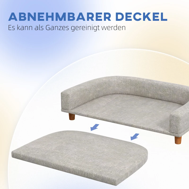 PawHut Hondensofa voor Grote Honden tot 30 kg, Gepolsterd, met Grenenhouten Poten, 98 x 67 x 25 cm, Grijs(m-5)