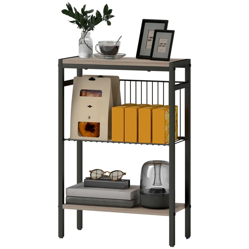 HOMCOM Three Shelf Industrial Side Table, Grey