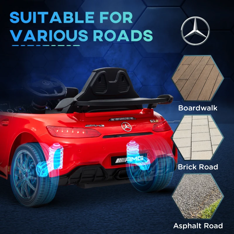 AIYAPLAY Elektrische Kinderauto Mercedes, 3-5 km/u, Afstandsbediening, Licht & Muziek, Rood