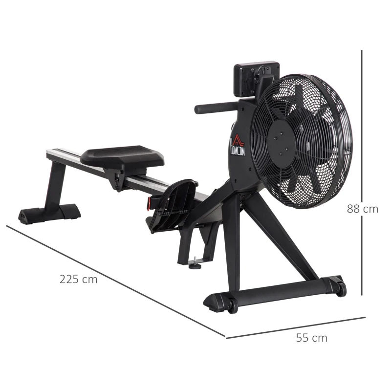 HOMCOM Roeimachine met 16 weerstandsniveaus inklapbaar op wieltjes 225 x 55 x 88cm Staal Zwart