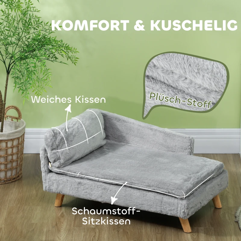 PawHut Hondenbed, Hondensofa, Wasbare Pluche Hoes, tot 20 kg, 80 x 50 x 40 cm, Lichtgrijs(m-4)