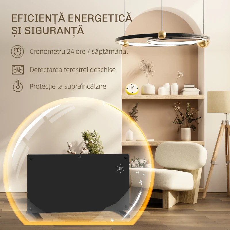 HOMCOM Radiator Electric cu Temperatură Reglabilă, Protecție la Supraîncălzire și Telecomandă, 87x21,5x44,5 cm, Negru