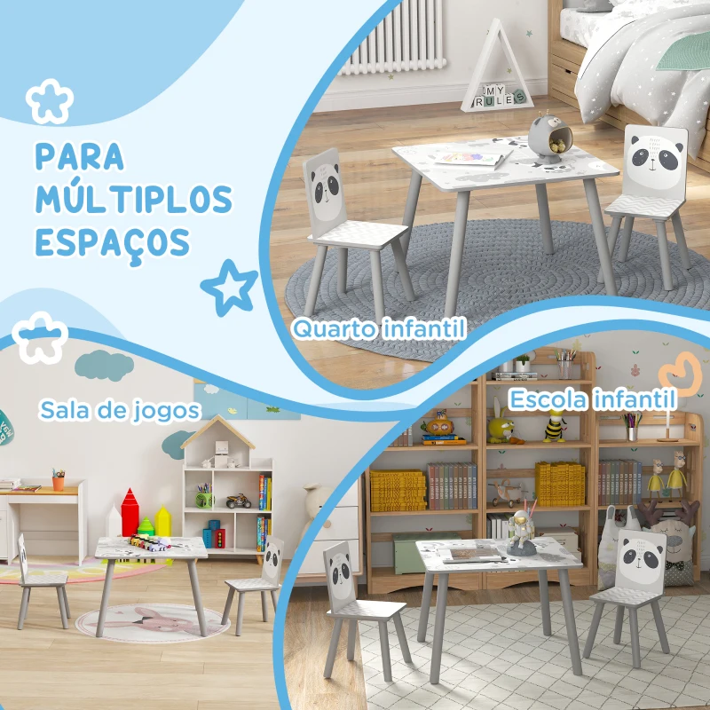 ZONEKIZ Conjunto de Mesa e Cadeiras para Crianças de 3 Peças Mesa Infantil com 2 Cadeiras Conjunto de Móveis para Atividades Cinza