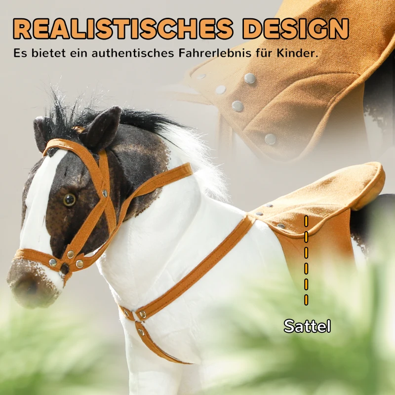 AIYAPLAY Schommelpaard met Geluidseffecten, Zacht Vacht, Voor 3-8 Jaar, 85 x 28 x 60 cm, Bruin/Cremewit