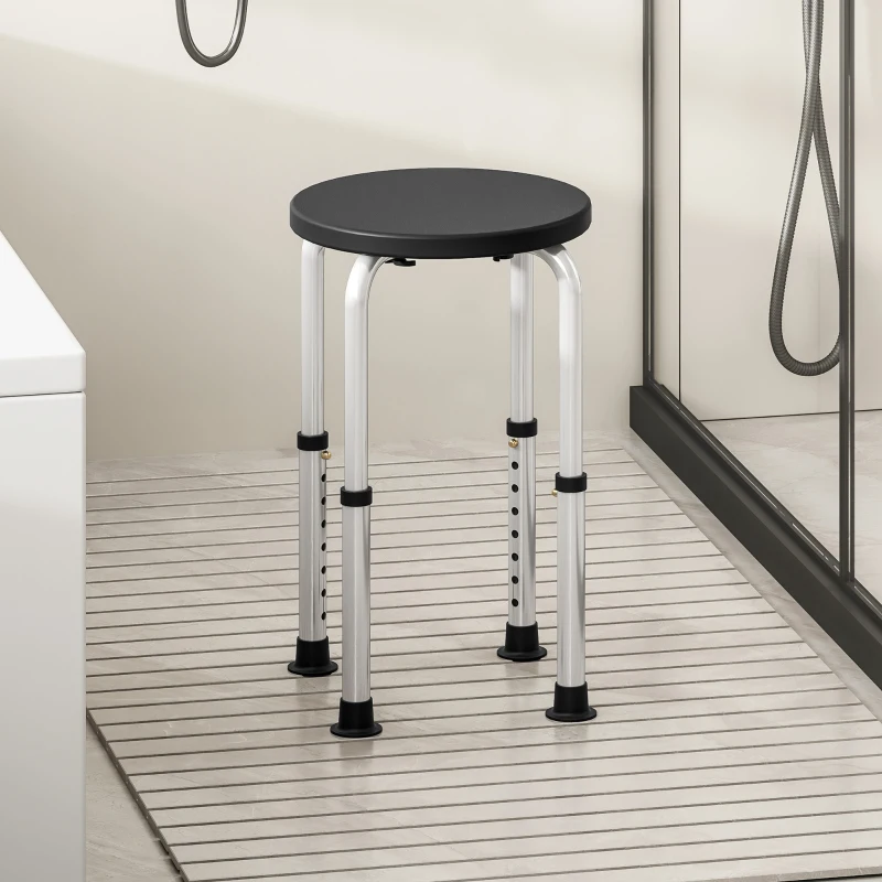 HOMCOM Shower Chair, Height Adjustable Aluminium Shower Stool with Non-Slip Feet for Disabled, Elderly, Black