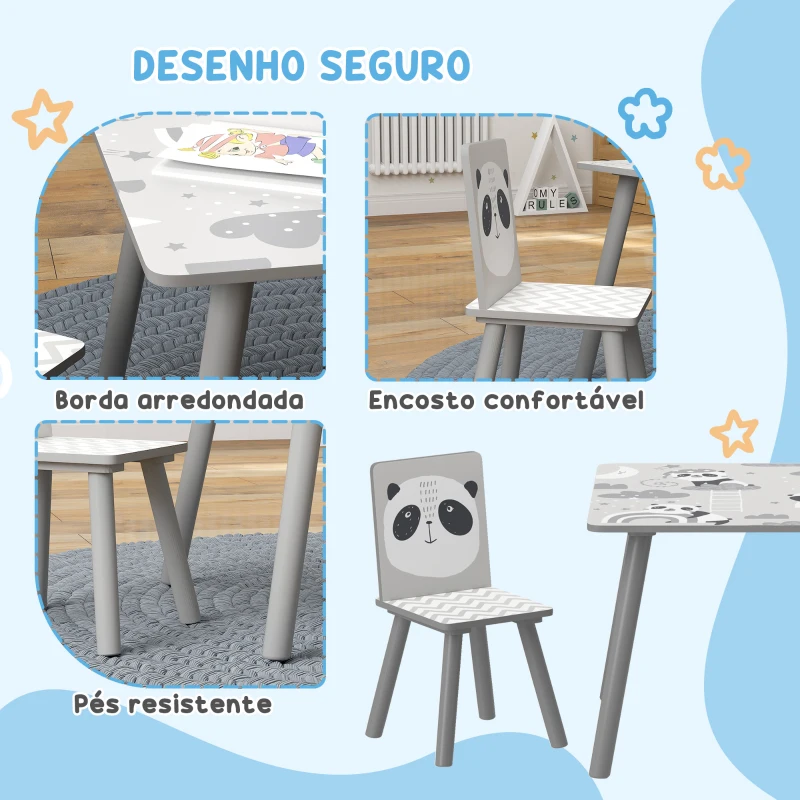 ZONEKIZ Conjunto de Mesa e Cadeiras para Crianças de 3 Peças Mesa Infantil com 2 Cadeiras Conjunto de Móveis para Atividades Cinza