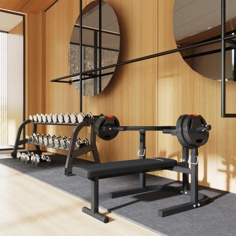 SPORTNOW Bancă pentru Ridicat Greutăți Reglabilă pe Înălțime, Bancă Plată Multifuncțională, 150x150x60-85 cm, Negru