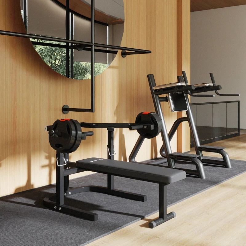 SPORTNOW Bancă pentru Ridicat Greutăți Reglabilă pe Înălțime, Bancă Plată Multifuncțională, 150x150x60-85 cm, Negru