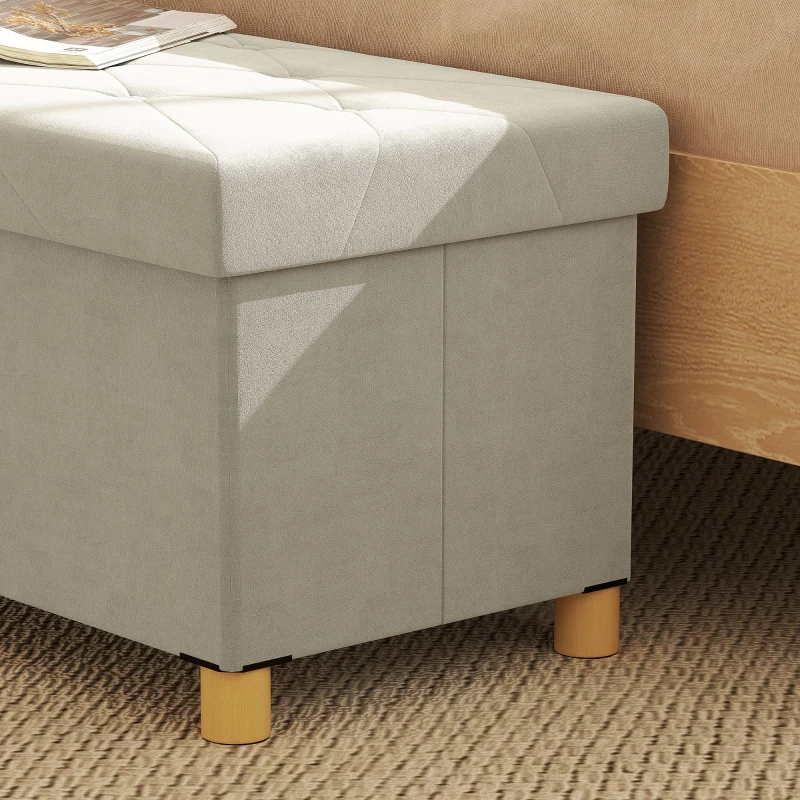 HOMCOM Bancă Ladă de Depozitare Pliabilă, Bancă de Pat cu Capac Căptușit și Înveliș de Catifea, 76x38x38 cm, Crem Alb(m-8)