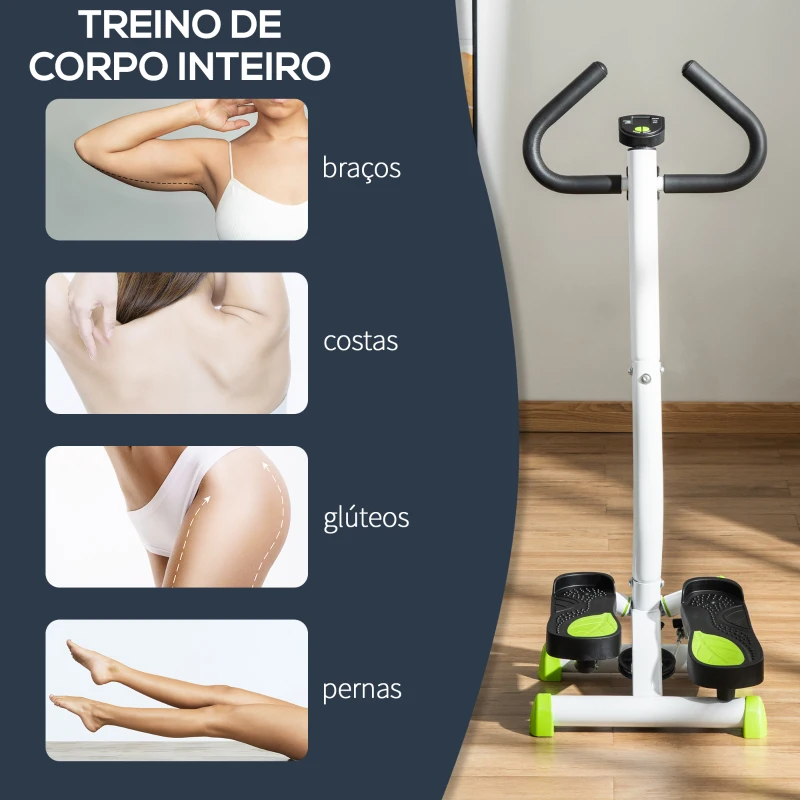 HOMCOM Máquina de Step Stepper Fitness em Casa com Tela LCD Alça e Pedais Antiderrapantes para Ginásio 55x44x108 cm Branco