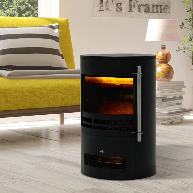 HOMCOM Șemineu Electric de Sol, Șemineu Rotund cu Putere de 900W/2000W și Efect de Flacără, 41x41x64,5 cm, Negru