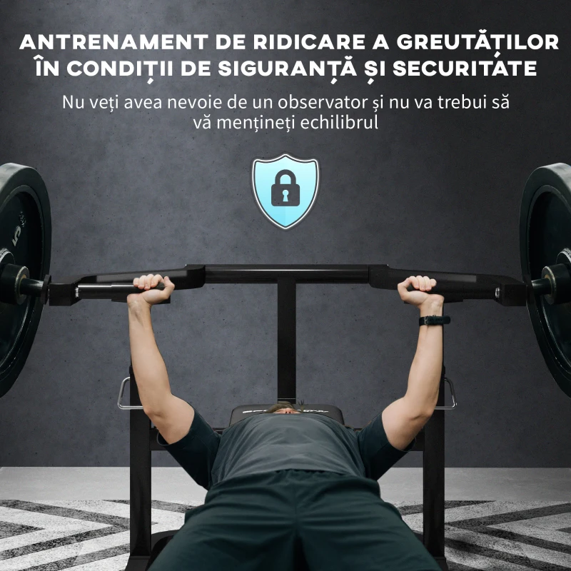 SPORTNOW Bancă pentru Ridicat Greutăți Reglabilă pe Înălțime, Bancă Plată Multifuncțională, 150x150x60-85 cm, Negru