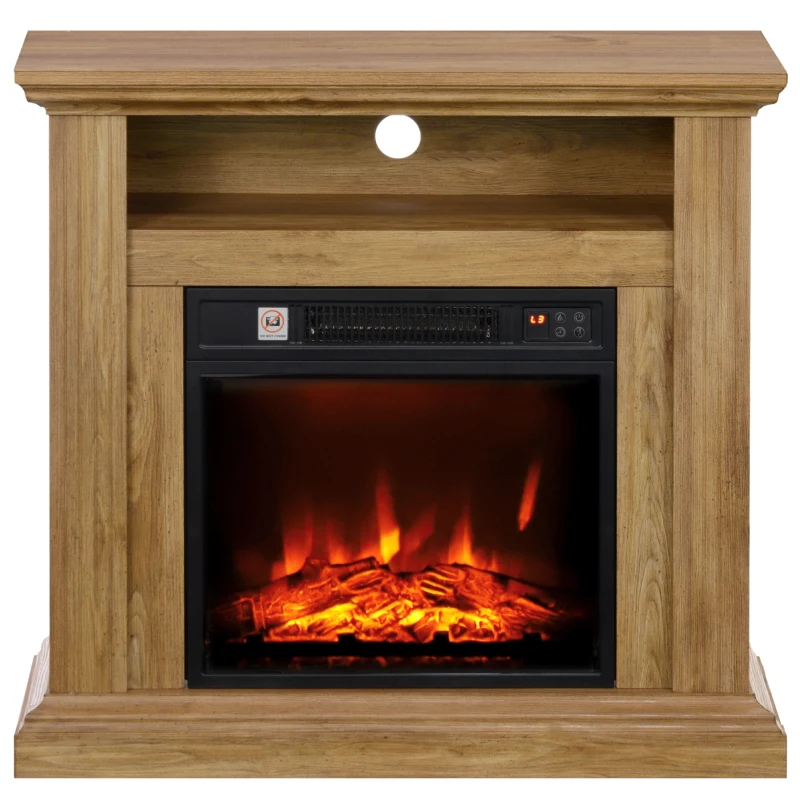 HOMCOM Șemineu Electric cu Efect de Flăcări 3D și Raft, Șemineu Electric cu Oprire Automată, 81,5x30x76,2 cm, Maro