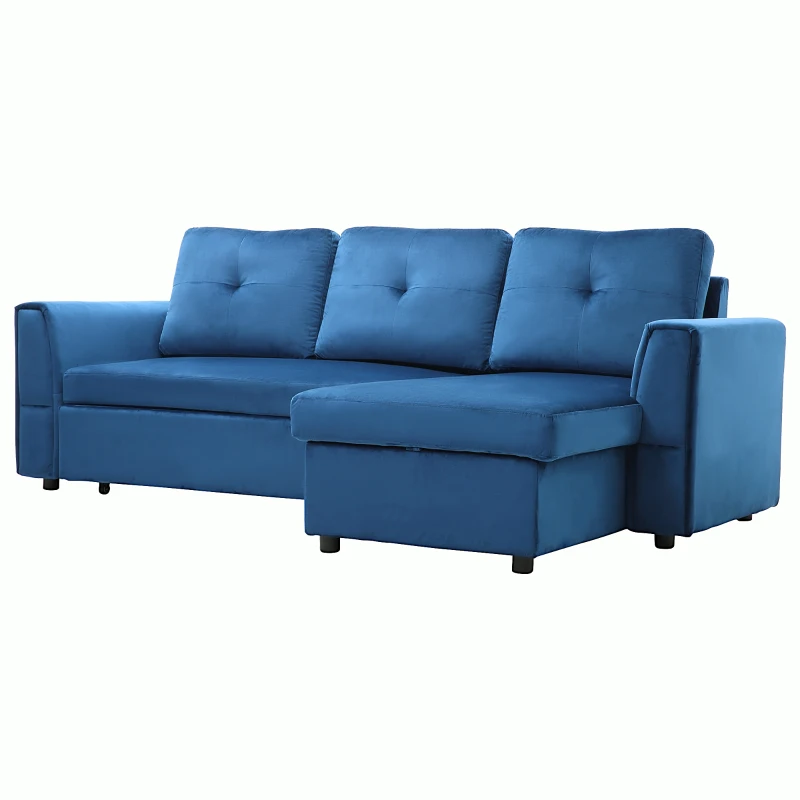HOMCOM Canapea Extensibilă pe Colț cu 3 Locuri, Canapea Tapițată cu Compartiment de Depozitare, 232x141x85 cm, Albastru(m-9)