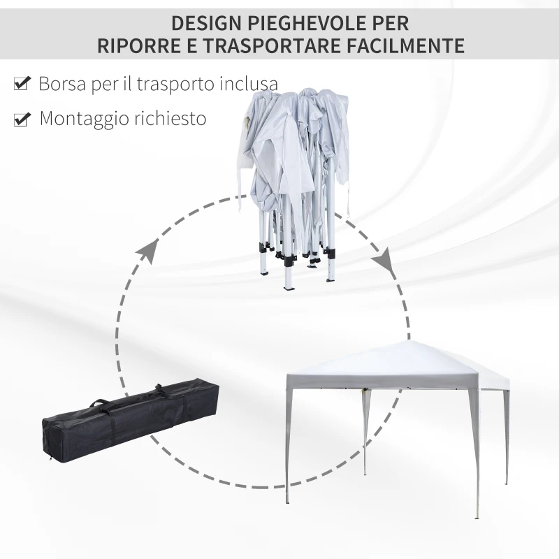 Outsunny Gazebo Pieghevole con Corde e Picchetti da Giardino Tessuto Oxford 2.95x2.95M Bianco