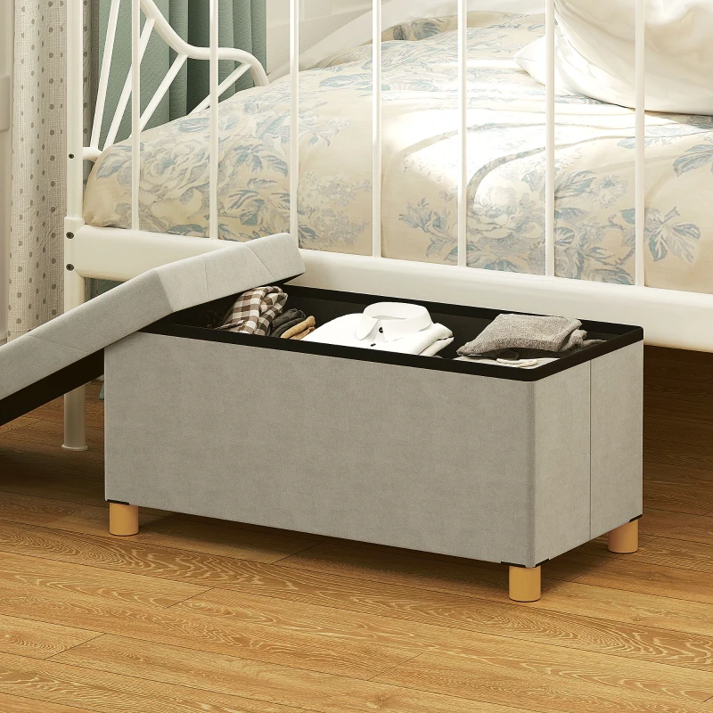 HOMCOM Bancă Ladă de Depozitare Pliabilă, Bancă de Pat cu Capac Căptușit și Înveliș de Catifea, 76x38x38 cm, Crem Alb(m-7)