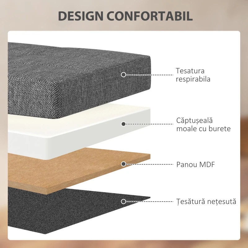 HOMCOM Bancă Cutie de Depozitare Pliabilă de 84L, Bancă de Pat cu Capac și Înveliș Textil, 76x38x38 cm, Gri Închis