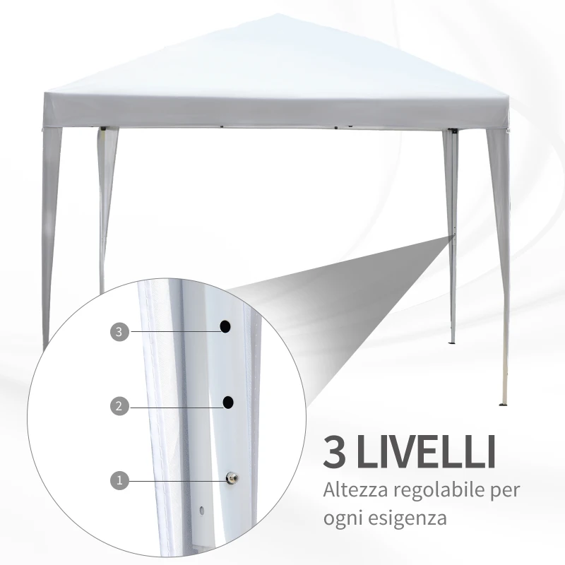 Outsunny Gazebo Pieghevole con Corde e Picchetti da Giardino Tessuto Oxford 2.95x2.95M Bianco