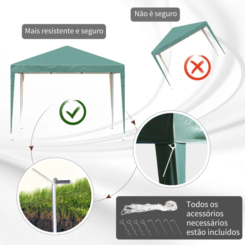 Outsunny Tenda Dobrável 295x295x255 cm com Bolsa de Transporte Altura Ajustável Anti-UV para Terraço Pátio Verde