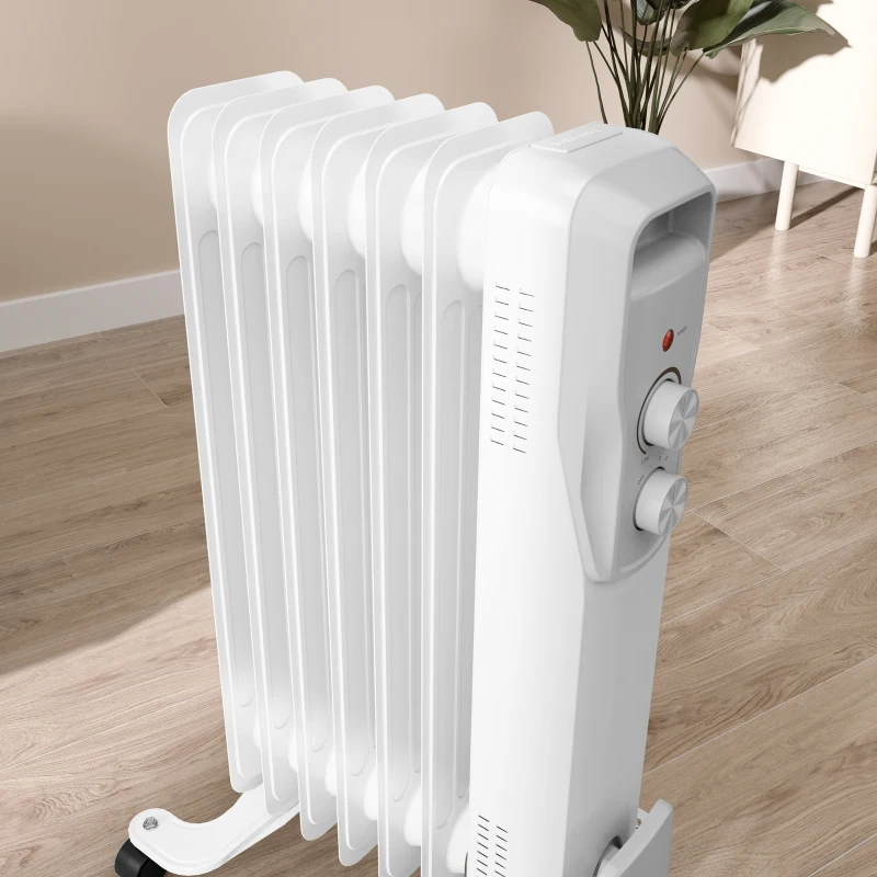 HOMCOM Aquecedor a Óleo Silencioso 1500W Aquecedor Elétrico Baixo Consumo com Rodas Temperatura Ajustável para 20 m² 29x40x62 cm Branco