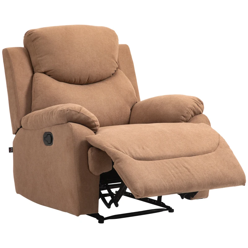HOMCOM Fotoliu Ergonomic din Țesătură, Fotoliu Rabatabil până la 150° cu Suport pentru Picioare, 93x88x102 cm, Maro Închis