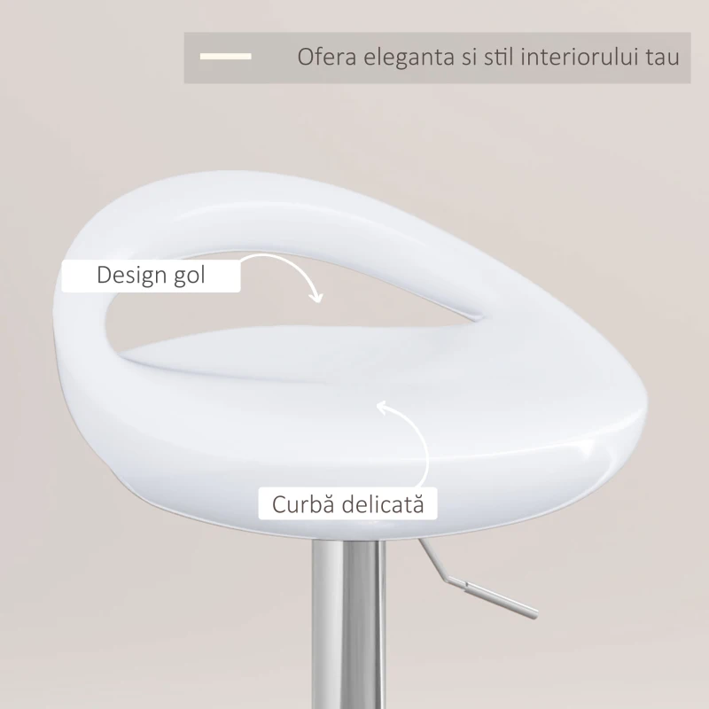 HOMCOM Set 2 Scaune de Bar Rotative cu Suport pentru Picioare și Înălțime Reglabilă, 46x41x76-96 cm, Alb