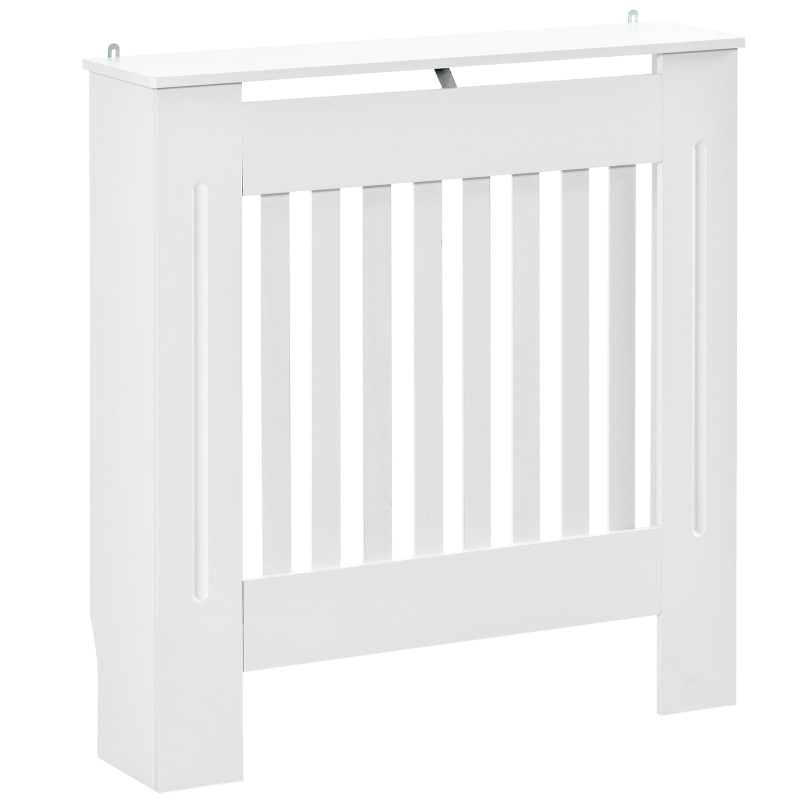 HOMCOM Mască pentru Calorifer din Lemn cu Lamele Verticale și Raft Superior, 78x19x81 cm, Alb(m-14)