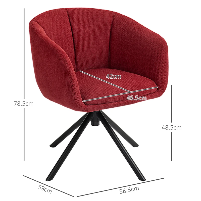 HOMCOM Fotoliu Pivotant la 360°, Fotoliu din Material Textil pentru Living și Birou, 58,5x59x78,5 cm, Roșu