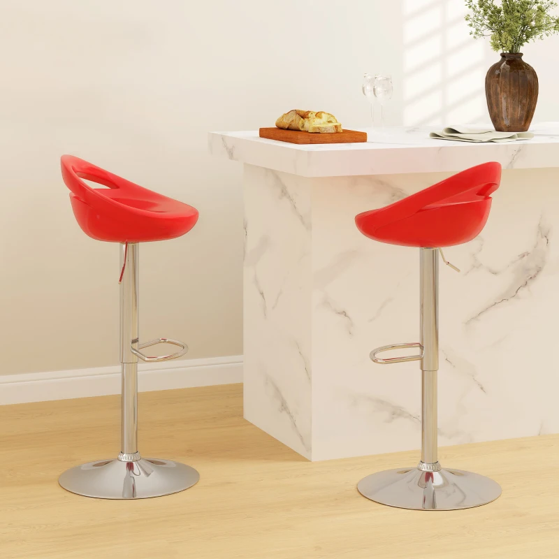 HOMCOM Set 2 Scaune de Bar Rotative cu Suport pentru Picioare și Înălțime Reglabilă, 46x41x76-96 cm, Roșu
