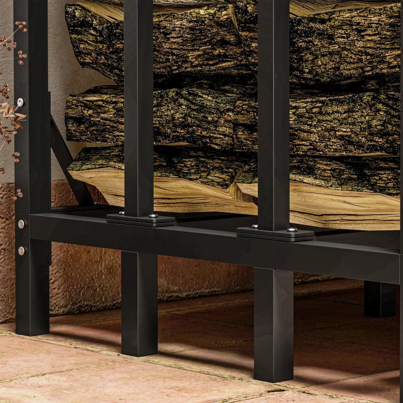 Outsunny Suport pentru Lemne de Exterior cu Acoperire, Suport Metalic Ranforsat pentru Lemne, 185x90x185 cm, Negru
