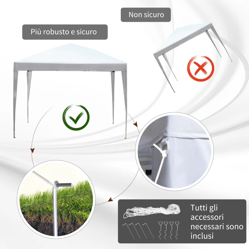 Outsunny Gazebo Pieghevole con Corde e Picchetti da Giardino Tessuto Oxford 2.95x2.95M Bianco