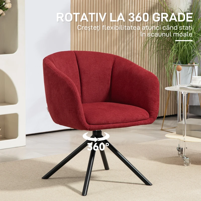 HOMCOM Fotoliu Pivotant la 360°, Fotoliu din Material Textil pentru Living și Birou, 58,5x59x78,5 cm, Roșu