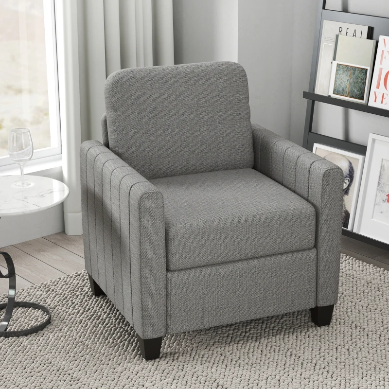 HOMCOM Modern Boxy Linen-Look Armchair - Light Grey