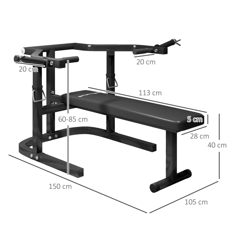 SPORTNOW Bancă pentru Ridicat Greutăți Reglabilă pe Înălțime, Bancă Plată Multifuncțională, 150x150x60-85 cm, Negru