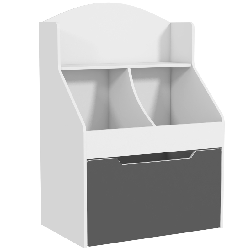 AIYAPLAY Bibliotecă pentru Copii cu 2 Niveluri și Sertar pe Roți, Raft Bibliotecă pentru Jucării și Cărți, 62x40x88 cm, Alb