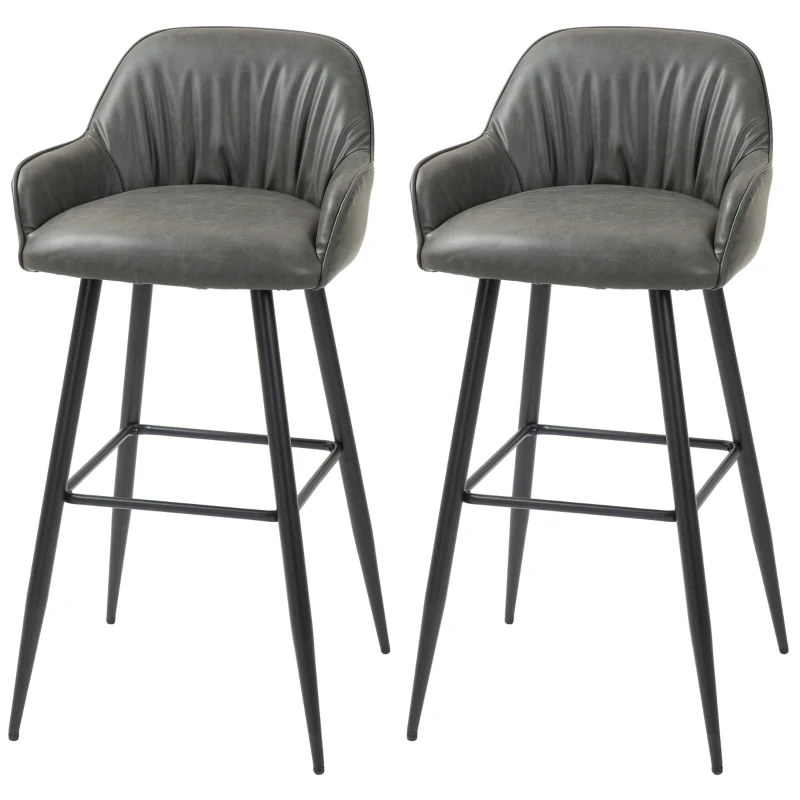 HOMCOM Set 2 Scaune de Bar din Piele Ecologică PU, Scaune Înalte cu Suport pentru Picioare, 52x53x99 cm, Gri Închis