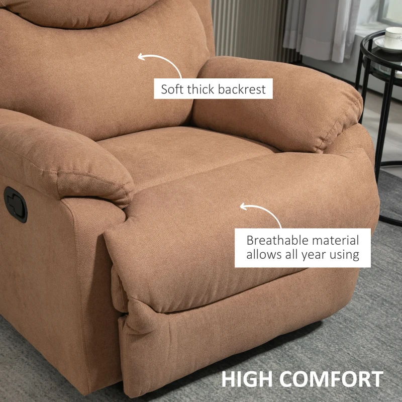 HOMCOM Fotoliu Ergonomic din Țesătură, Fotoliu Rabatabil până la 150° cu Suport pentru Picioare, 93x88x102 cm, Maro Închis