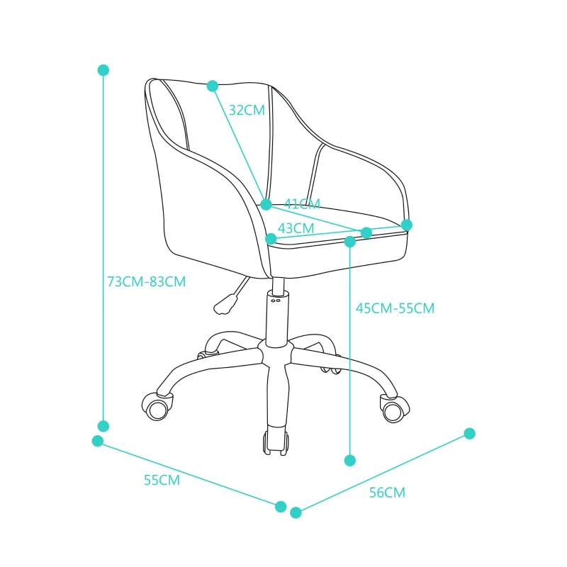Verstellbarer und drehbarer Stuhl in Samtoptik für Büro und Zuhause, höhenverstellbar, 56x55x83 cm, Beige