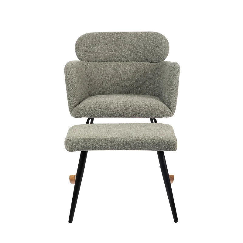 Schaukelstuhl mit Fußhocker, Höhe 82 cm, Sitzbreite 45 cm, stabiler Kautschukholzrahmen, ergonomische Polsterung, Grau