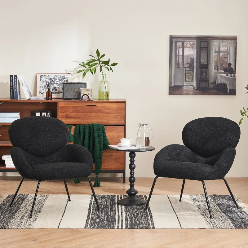 Ankleidestuhl mit samtartigem Bezug und Metallbeinen, moderner Freizeitstuhl für Wohnzimmer und Schlafzimmer, 74,1×77,9×81 cm, Schwarz