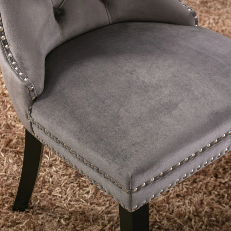 Set of 4 Modern Upholstered Velvet Dining Chairs with Solid Wood Legs and Tufted Backrest, 51L x 63.5W x 98H cm, Grey