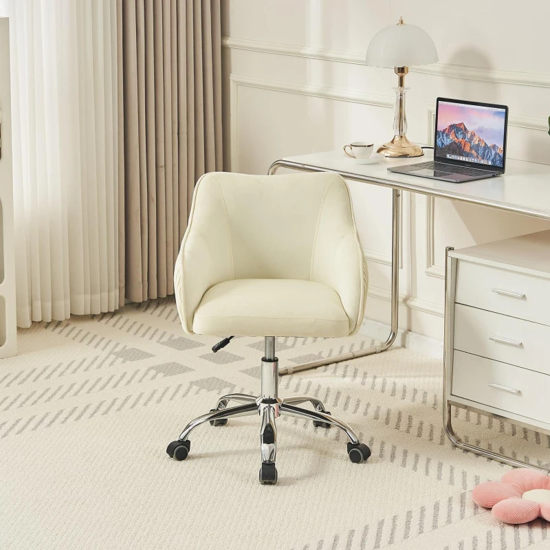 Verstellbarer und drehbarer Stuhl in Samtoptik für Büro und Zuhause, höhenverstellbar, 56x55x83 cm, Beige