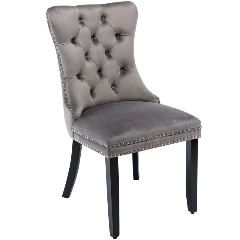 Modern Velvet Dining Chairs Set of 6 with Wooden Legs, Tufted Backrest, Accent Chairs for Dining Room, Living Room, 51L x 63.5W x 98H cm, Grey