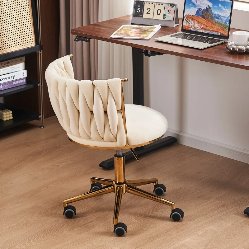 Moderner Homeoffice-Stuhl, Verstellbar und drehbar, Stabil und bequem, 54,1x57,9x77,9 cm, Beige