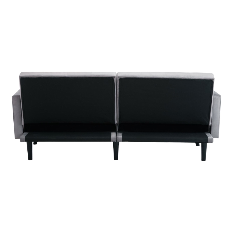 Adjustable Velvet Couch Bed with Storage Pockets, Removable Armrests, Button-Tufted 2 Seater Settee, 191L x 85W x 80H cm, Light Gray