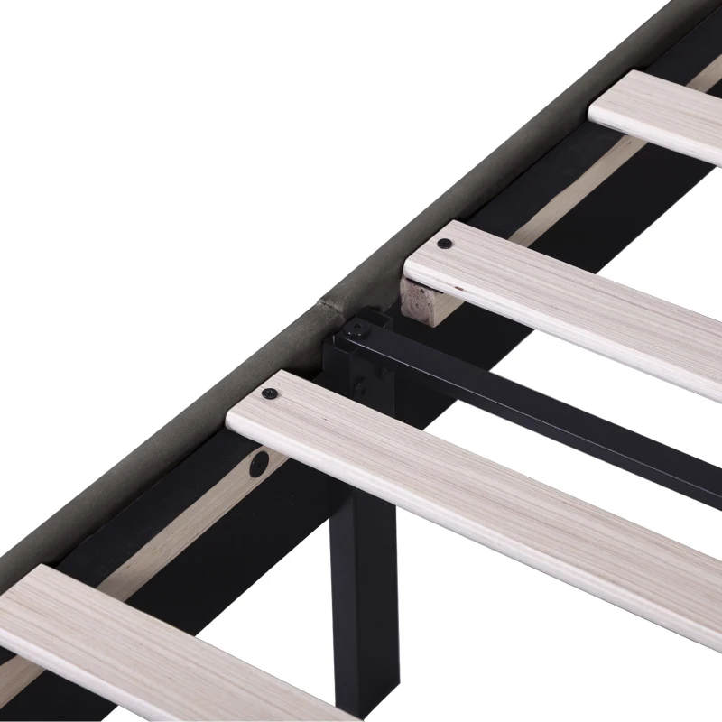 Headboard Adjustable Velvet Double Bed Base with Noise-Free Design, Double Wooden Bedframe for Bedroom, 194L x 140W x 110H cm, Grey