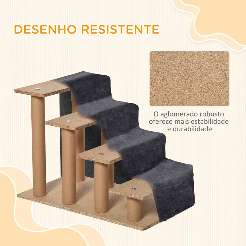 PawHut Escada para Animais de Estimação com 4 Degraus Capa Removível e Lavável Escada para Cães Gatos 60x35x44 cm Cinza Escuro